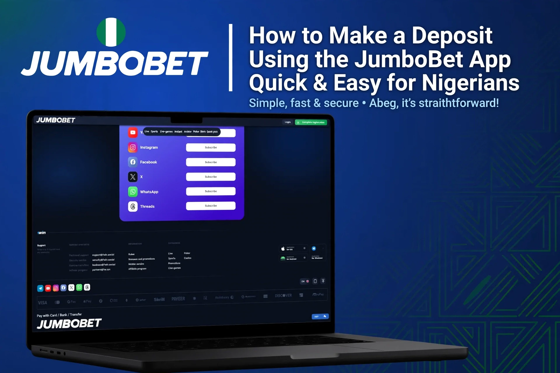 Registration process on the JumboBet mobile app with social login options