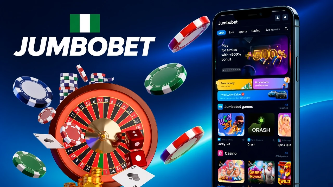 Mobile version of the JumboBet app displayed on smartphones, offering quick access to various betting and gaming features