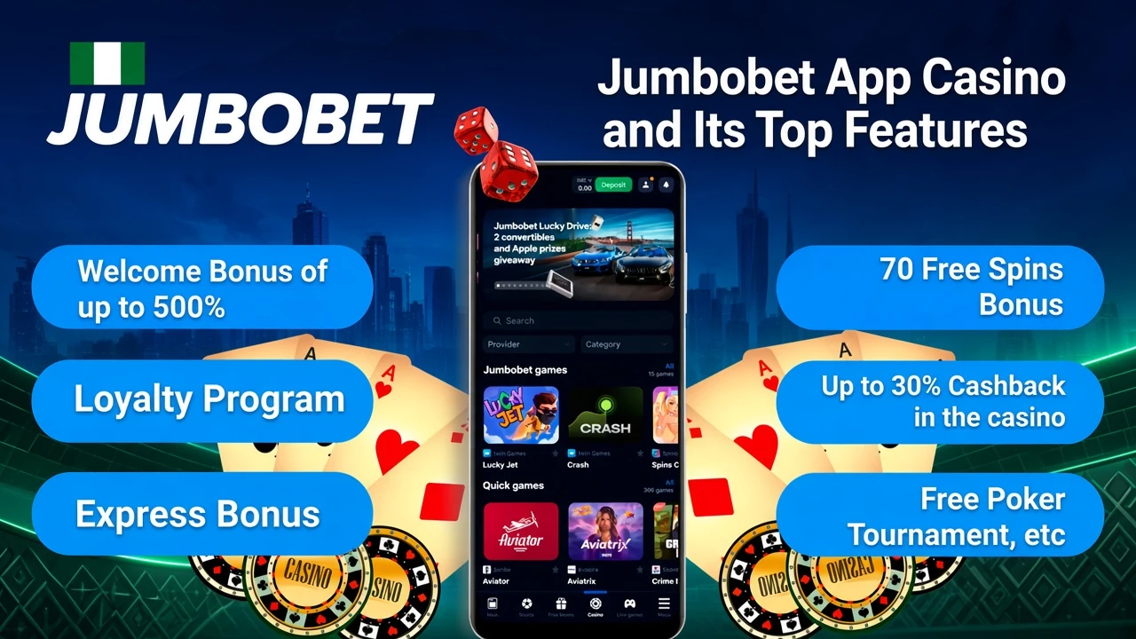 1Win App Casino top features including welcome bonus, loyalty program, and express bonus on mobile interface