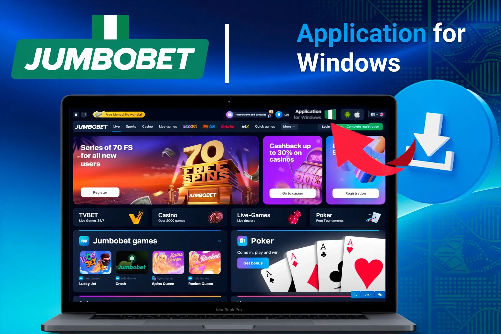 Application for Windows with download instructions and promotional offer