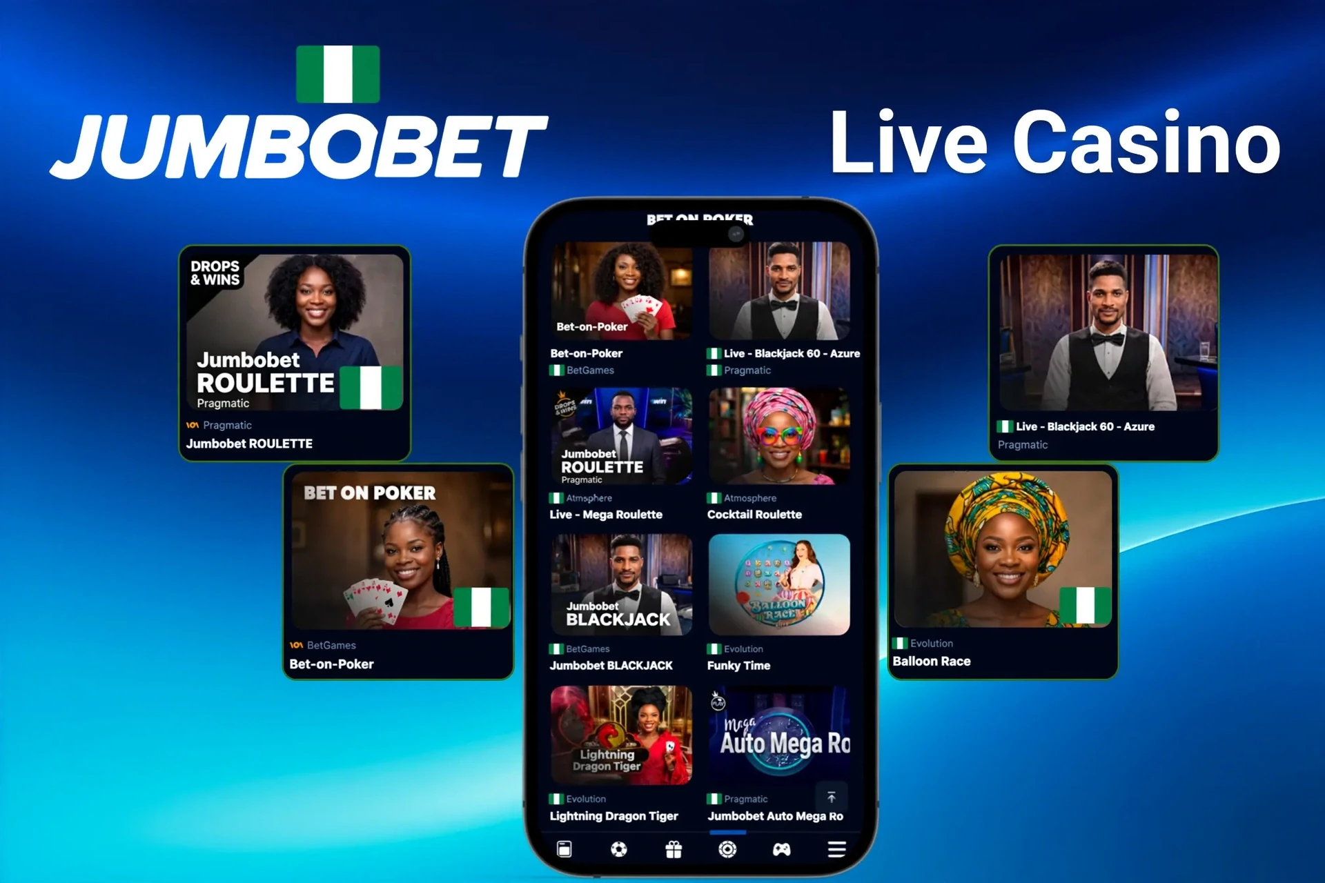 Live casino tables and games shown on mobile and desktop