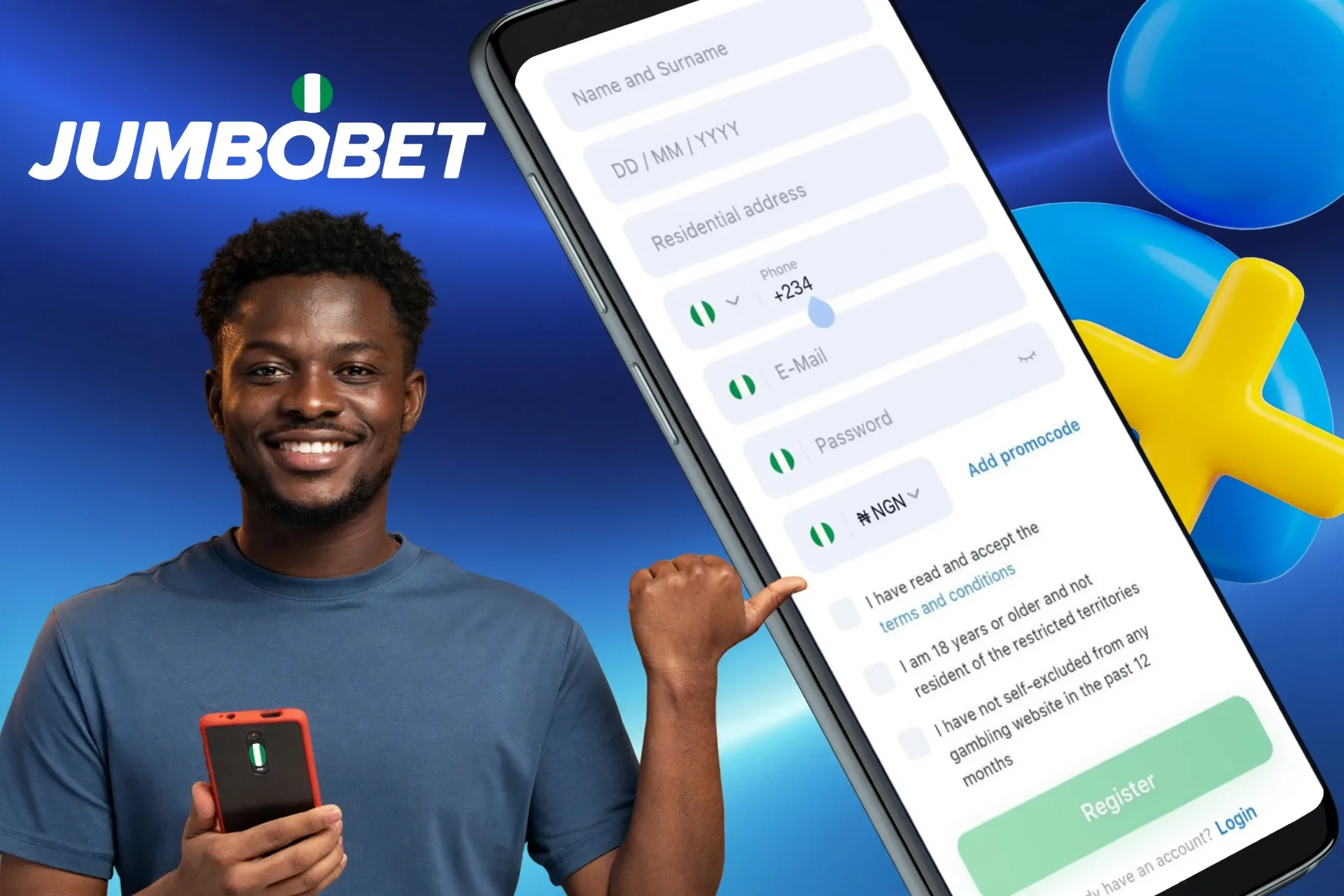 Information about the registration process using the JumboBet mobile application